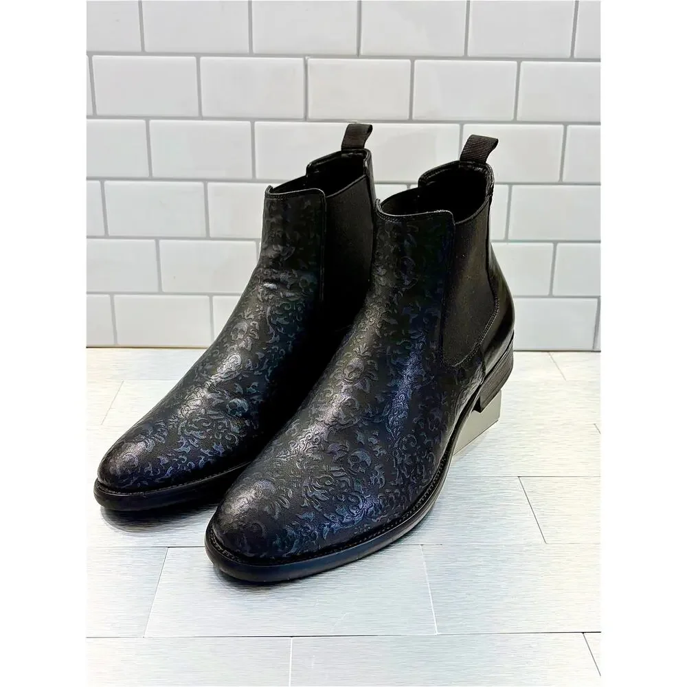 Robert Graham Chelsea boots embossed blue skull/floral RG5567B Men’s Size 9